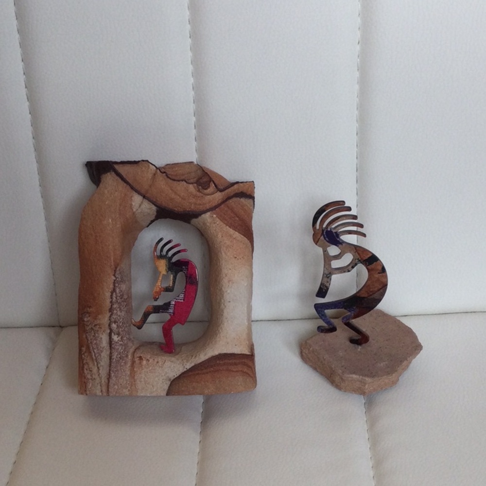 EUC Abstract Kokopelli Art Sculpture Set - Multicolor Flute Player Dancer Rock